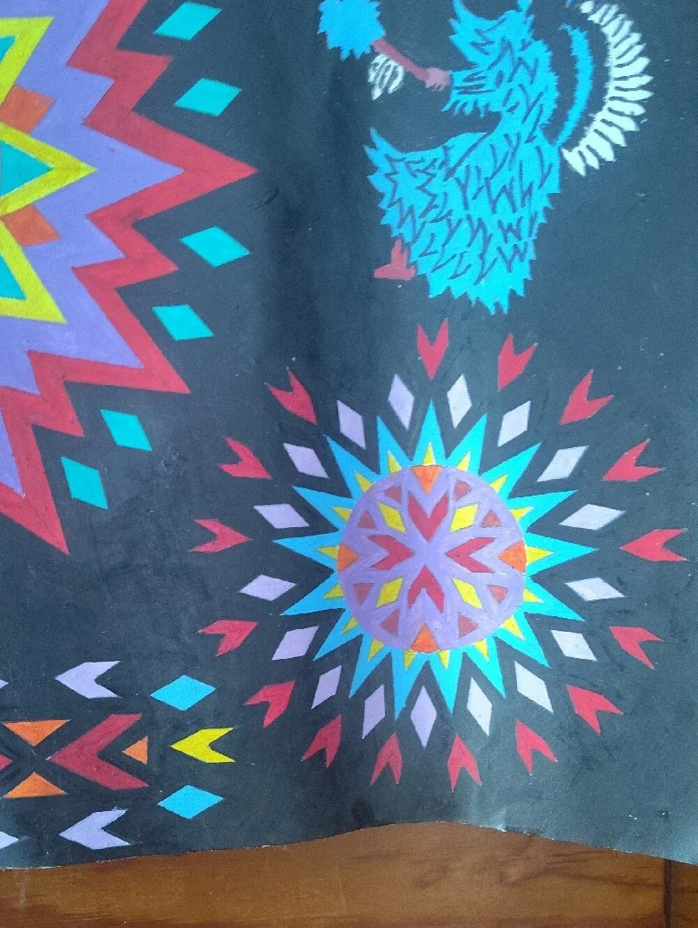 Survivor Black Tapestry with Multicolor Starburst Motifs